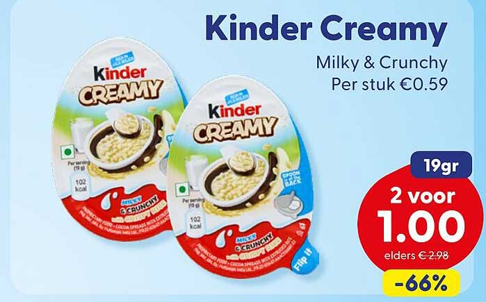 Kinder Creamy Milky & Crunchy 2 voor 1.00