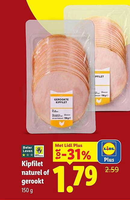 Kipfilet naturel of gerookt 150 g