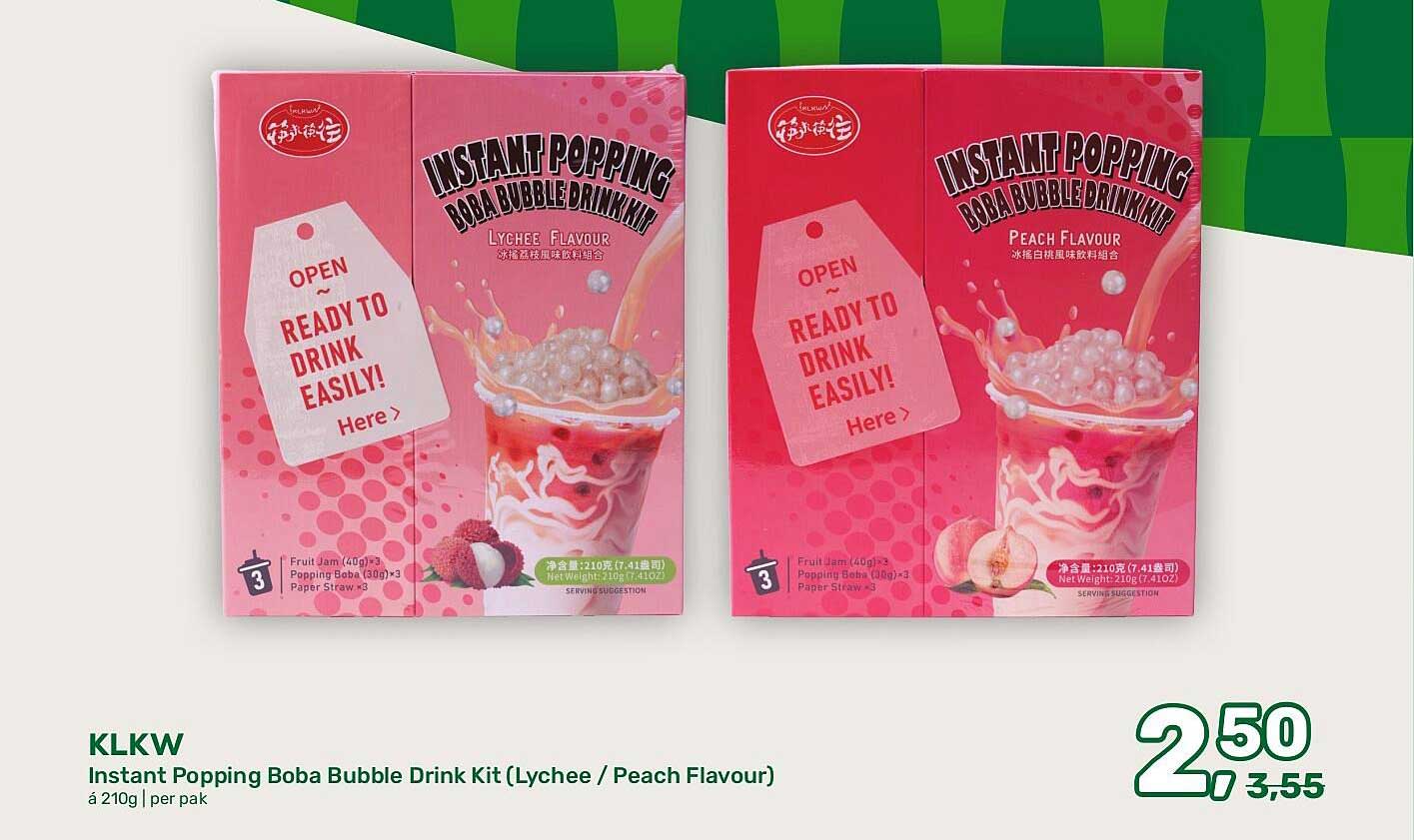 KLKW Instant Popping Boba Bubble Drink Kit (Lychee / Peach Flavour)
