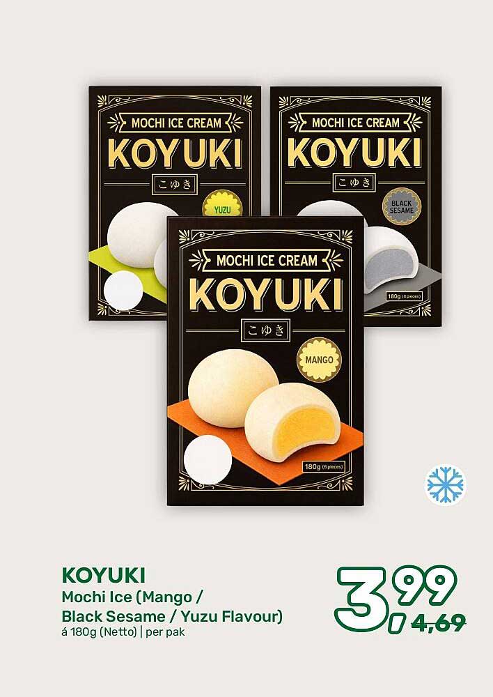 KOYUKI Mochi Ice (Mango / Black Sesame / Yuzu Flavour) à 180g (Netto) | per pak
