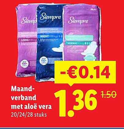 Maand-verband met aloe vera 20/24/28 stuks