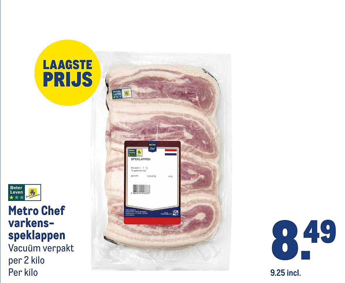 Metro Chef varkens-spek­lappen Vacuüm verpakt per 2 kilo Per kilo