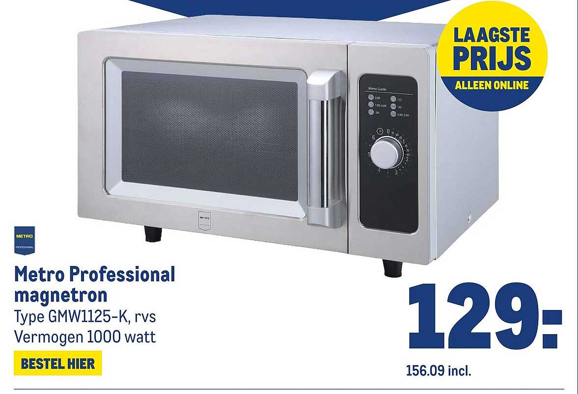 Metro Professional magnetron Type GMW1125-K, rvs Vermogen 1000 watt