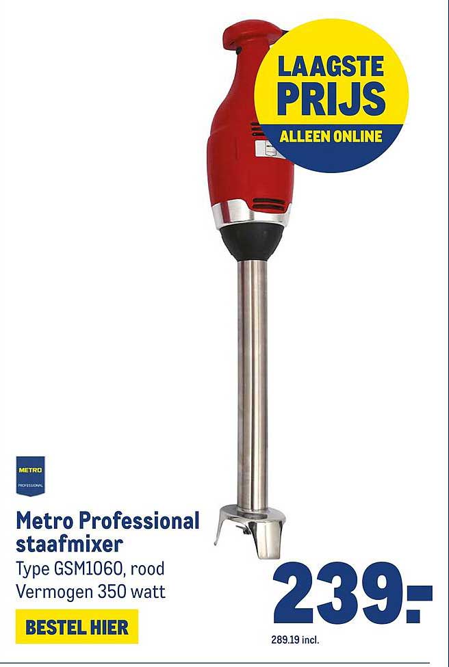 Metro Professional staafmixer Type GSM1060, rood Vermogen 350 watt