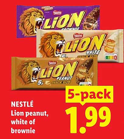 NESTLÉ Lion peanut, white of brownie 5-pack