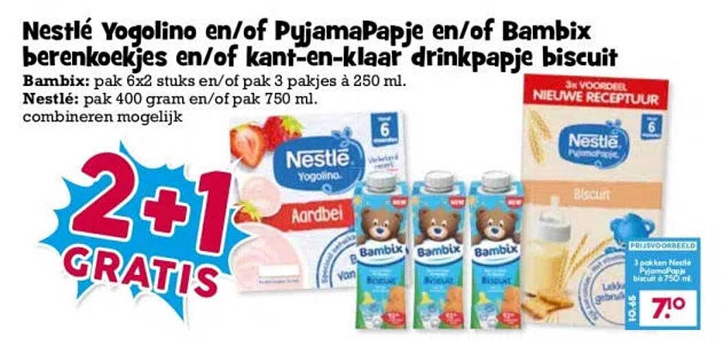 Nestlé Yogolino en/of PyjamaPapje en/of Bambix berenkoekjes en/of kant-en-klaar drinkpapje biscuit 2+1 GRATIS