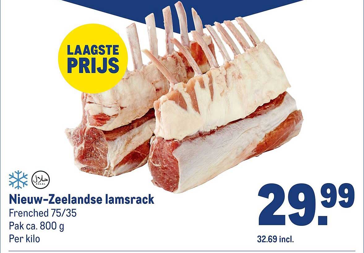 Nieuw-Zeelandse lamsrack Frenched 75/35 Pak ca. 800 g Per kilo