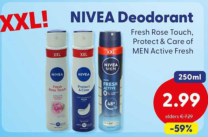 NIVEA Deodorant Fresh Rose Touch, Protect & Care of MEN Active Fresh XXL!