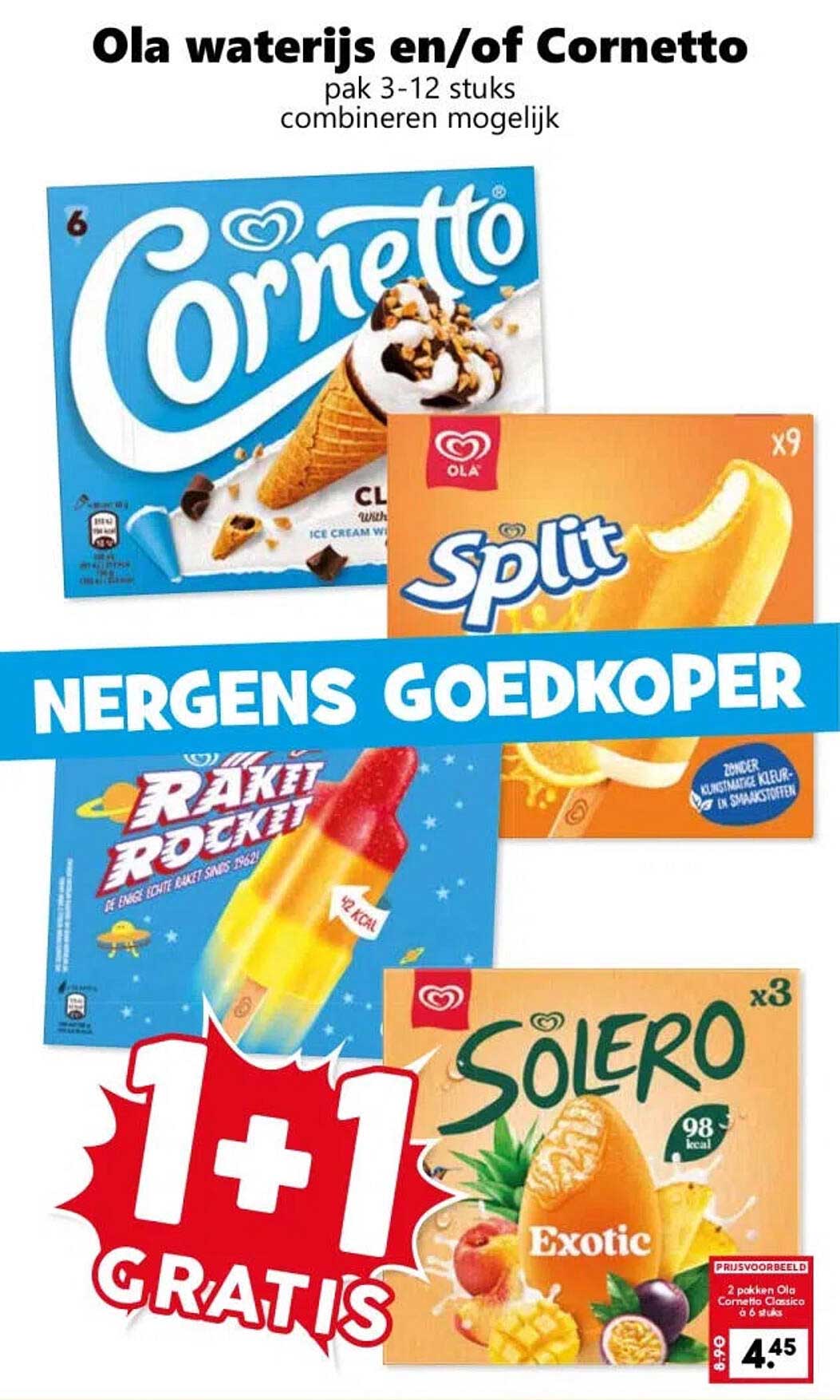 Ola waterijs en/of Cornetto 1+1 gratis