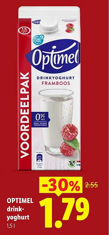 Optimel drinkyoghurt framboos -30%