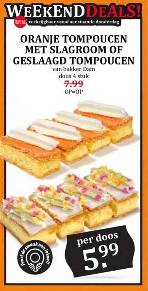 ORANJE TOMPOUCEN MET SLAGROOM OF GESLAAGD TOMPOUCEN