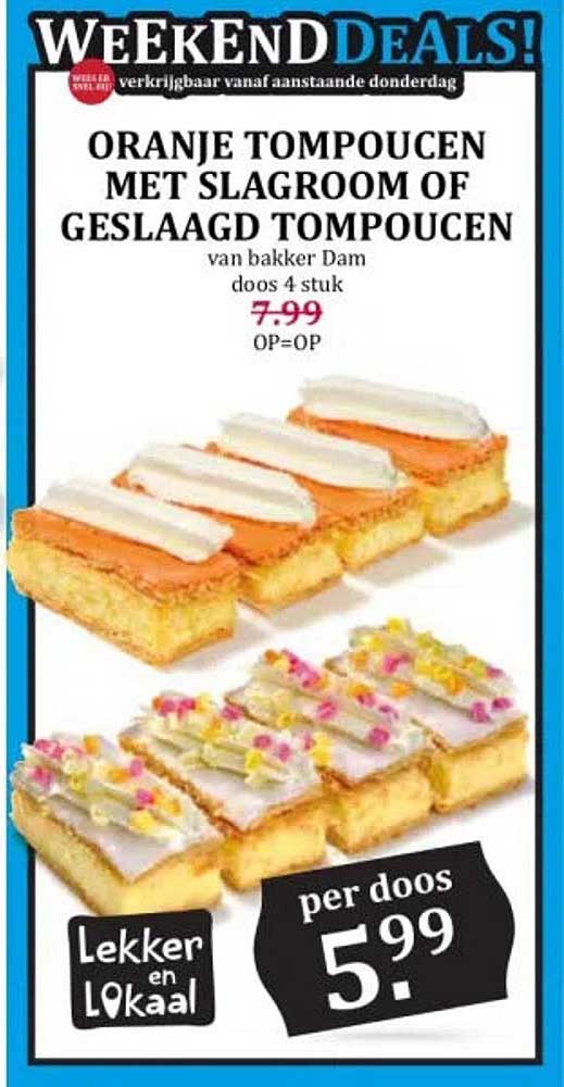 ORANJE TOMPOUCEN MET SLAGROOM OF GESLAAGD TOMPOUCEN