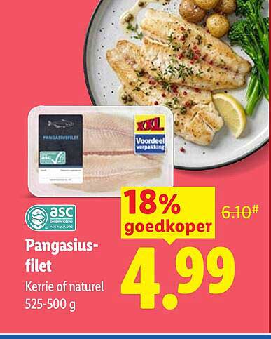 Pangasiusfilet Kerrie of naturel 525-500 g 18% goedkoper