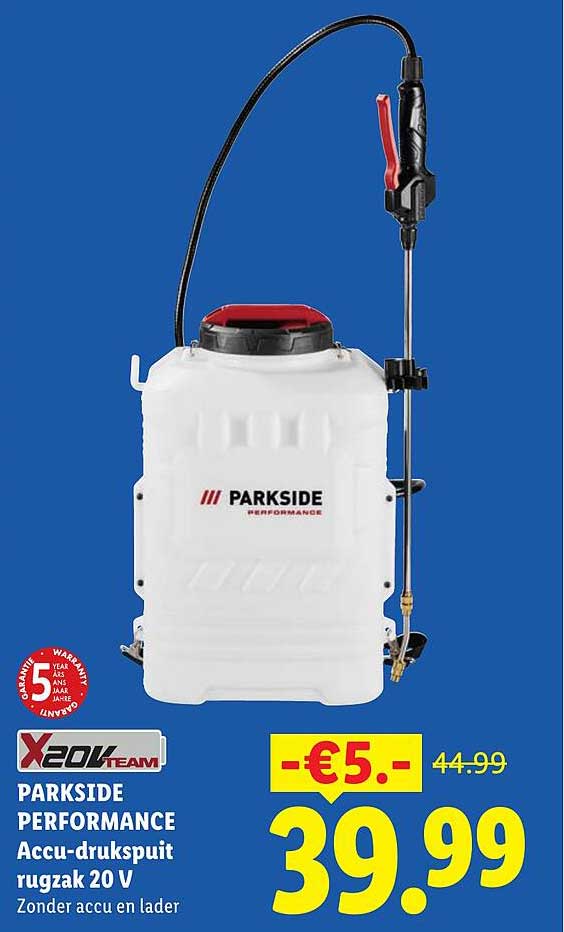 PARKSIDE PERFORMANCE Accu-drukspuit rugzak 20 V Zonder accu en lader