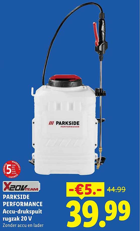 PARKSIDE PERFORMANCE Accu-drukspuit rugzak 20 V Zonder accu en lader
