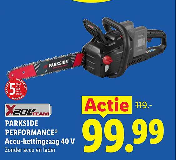 PARKSIDE PERFORMANCE Accu-kettingzaag 40 V Zonder accu en lader Actie