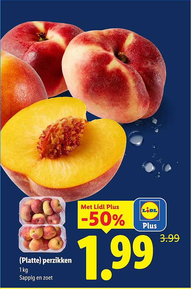 (Platte) perziken 1 kg Sappig en zoet Met Lidl Plus -50%
