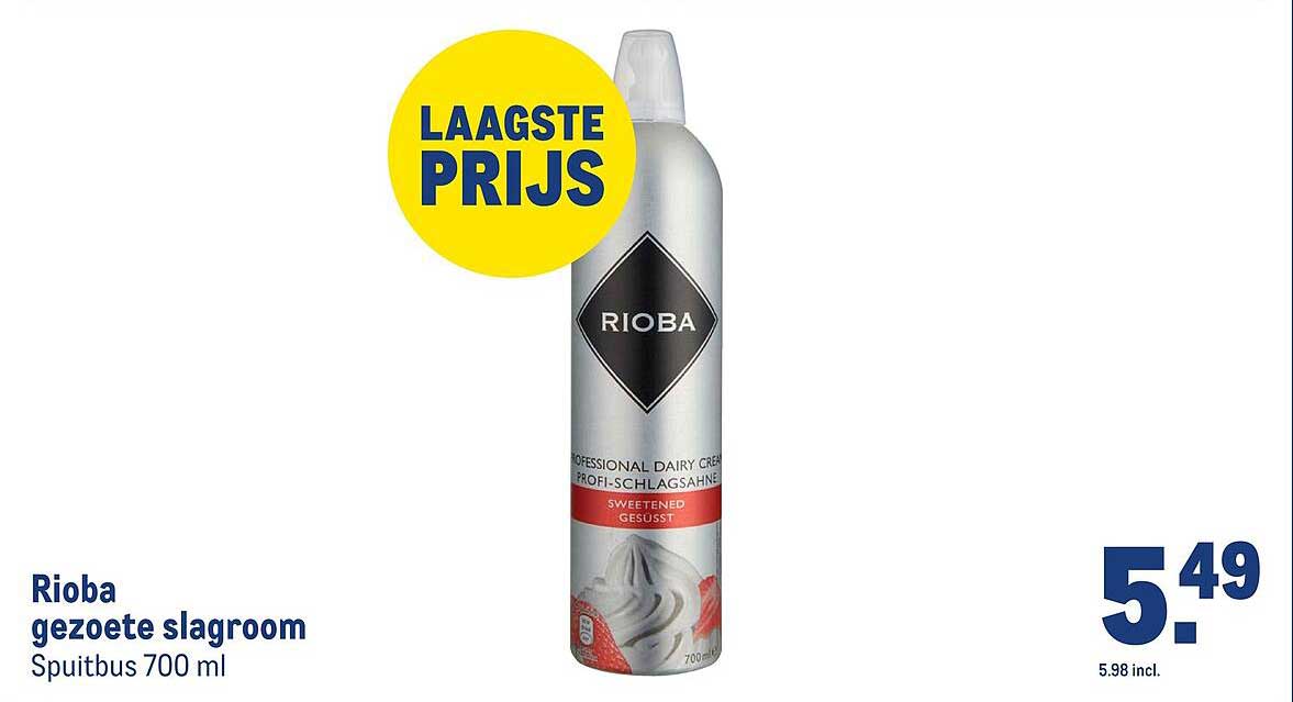 Rioba gezoute slagroom Spuitbus 700 ml
