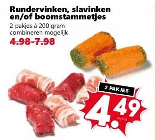 Rundervinken, slavinken en/of boomstammetjes 2 pakjes 4.49