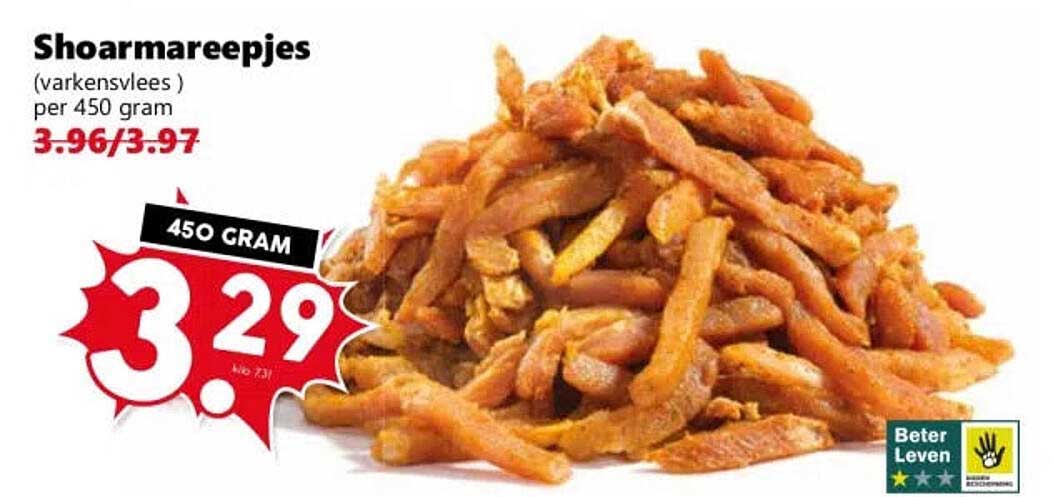 Shoarmareepjes (varkensvlees) per 450 gram