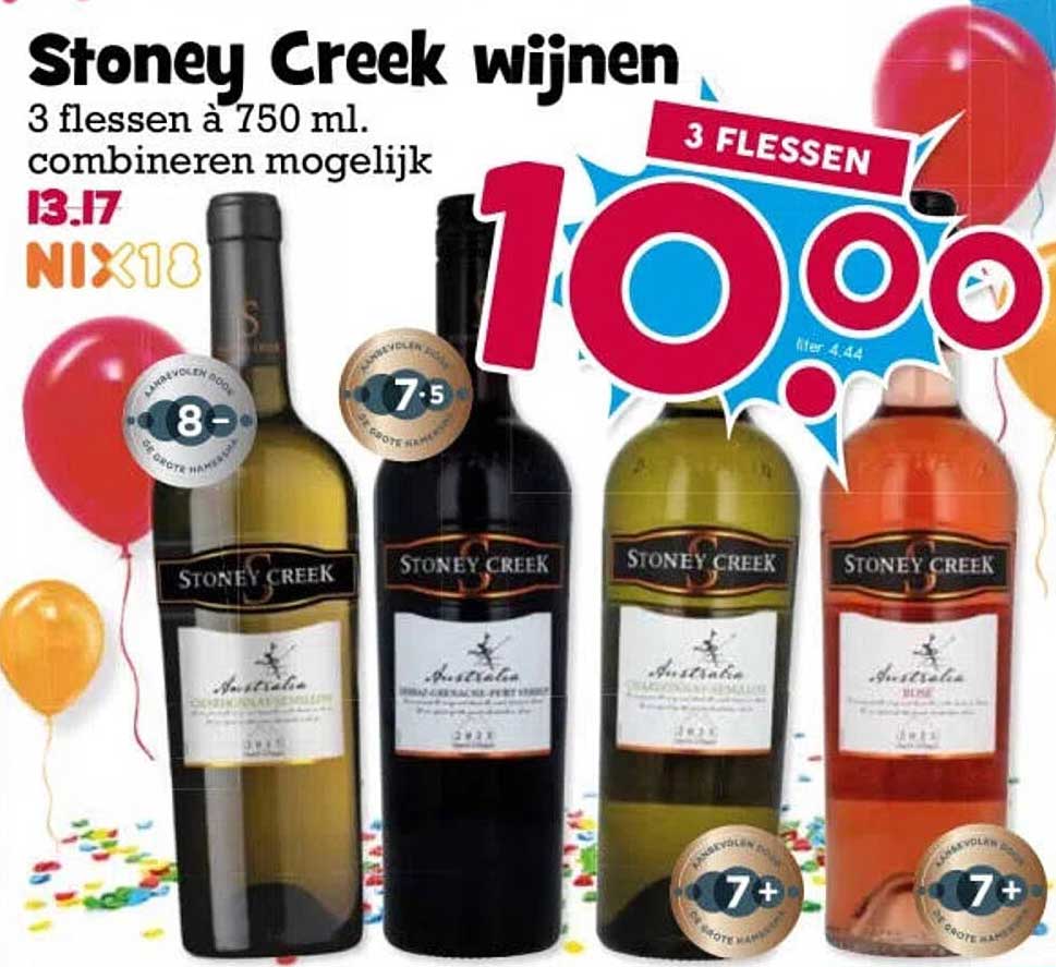 Stoney Creek wijnen 3 flessen à 750 ml. combineren mogelijk 100%
