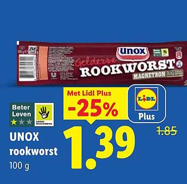 UNOX rookworst 100 g -25%