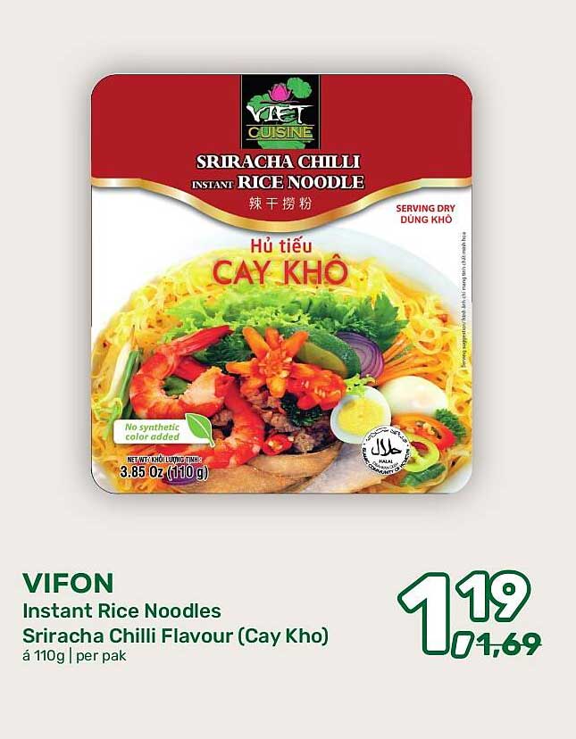 VIFON Instant Rice Noodles Sriracha Chilli Flavour (Cay Kho)