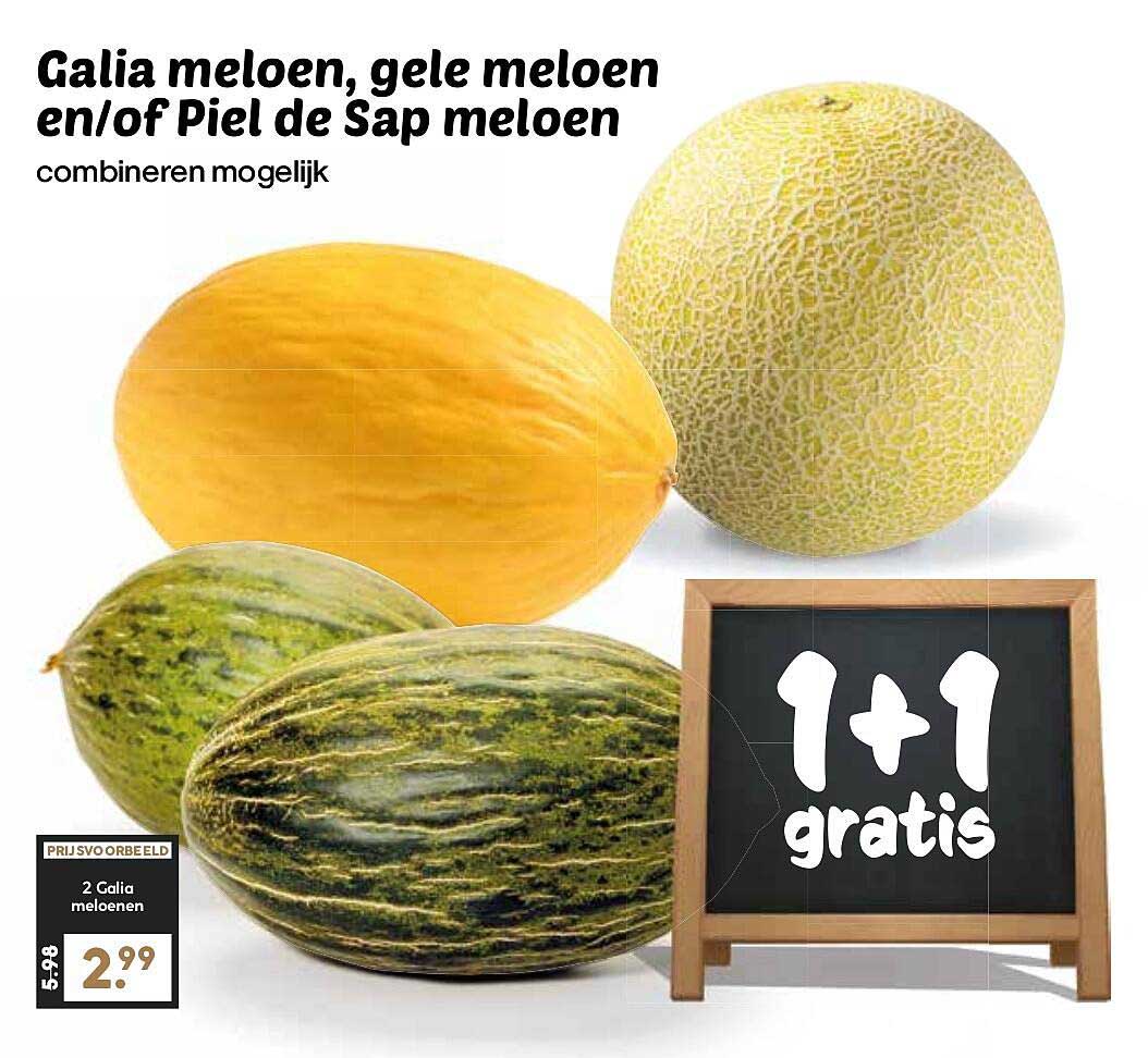 2 Galia meloenen, gele meloen en/of Piel de Sap meloen combineren mogelijk 1+1 gratis