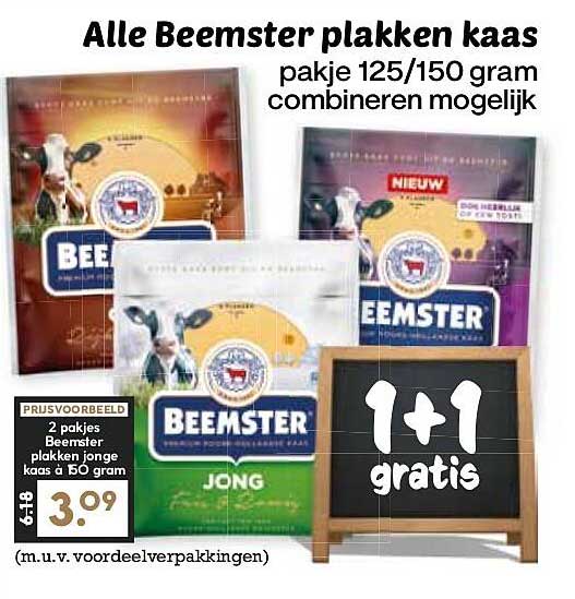 Alle Beemster plakken kaas pakje 125/150 gram combineren mogelijk 1+1 gratis