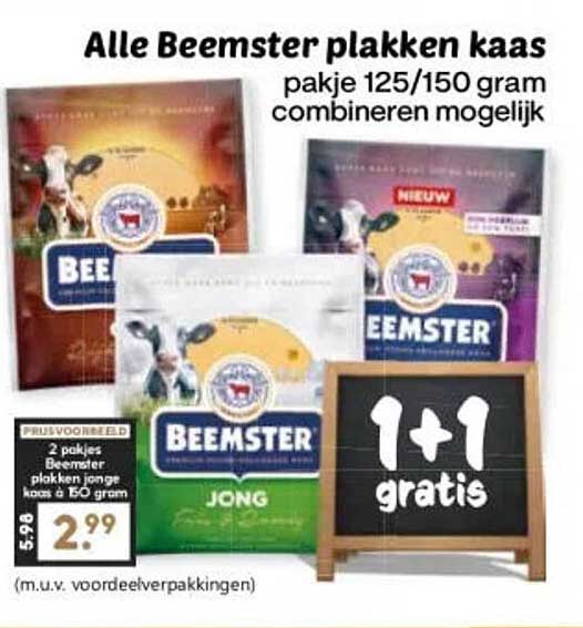 Alle Beemster plakken kaas pakje 125/150 gram combineren mogelijk 1+1 gratis