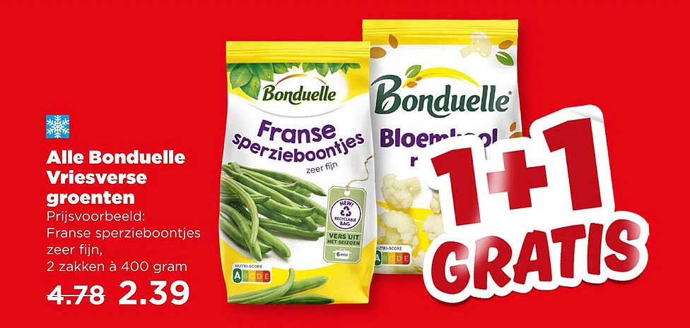 Alle Bonduelle Vriesverse groenten 1+1 GRATIS
