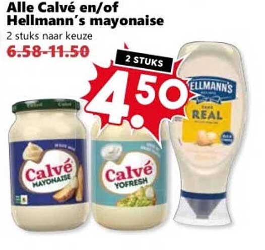 Alle Calvé en/of Hellmann’s mayonaise 2 stuks naar keuze