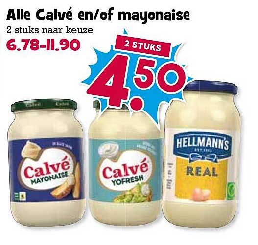 Alle Calvé en/of mayonaise 2 stuks naar keuze