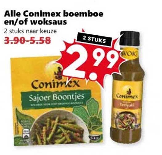 Alle Conimex boemboe en/of woksaus 2 stuks naar keuze 2 stuks