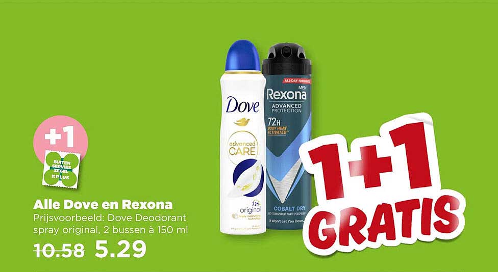 Alle Dove en Rexona 1+1 GRATIS