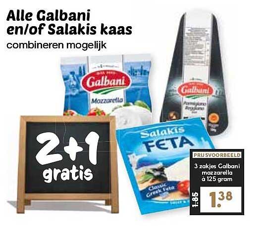 Alle Galbani en/of Salakis kaas combineren mogelijk 2+1 gratis