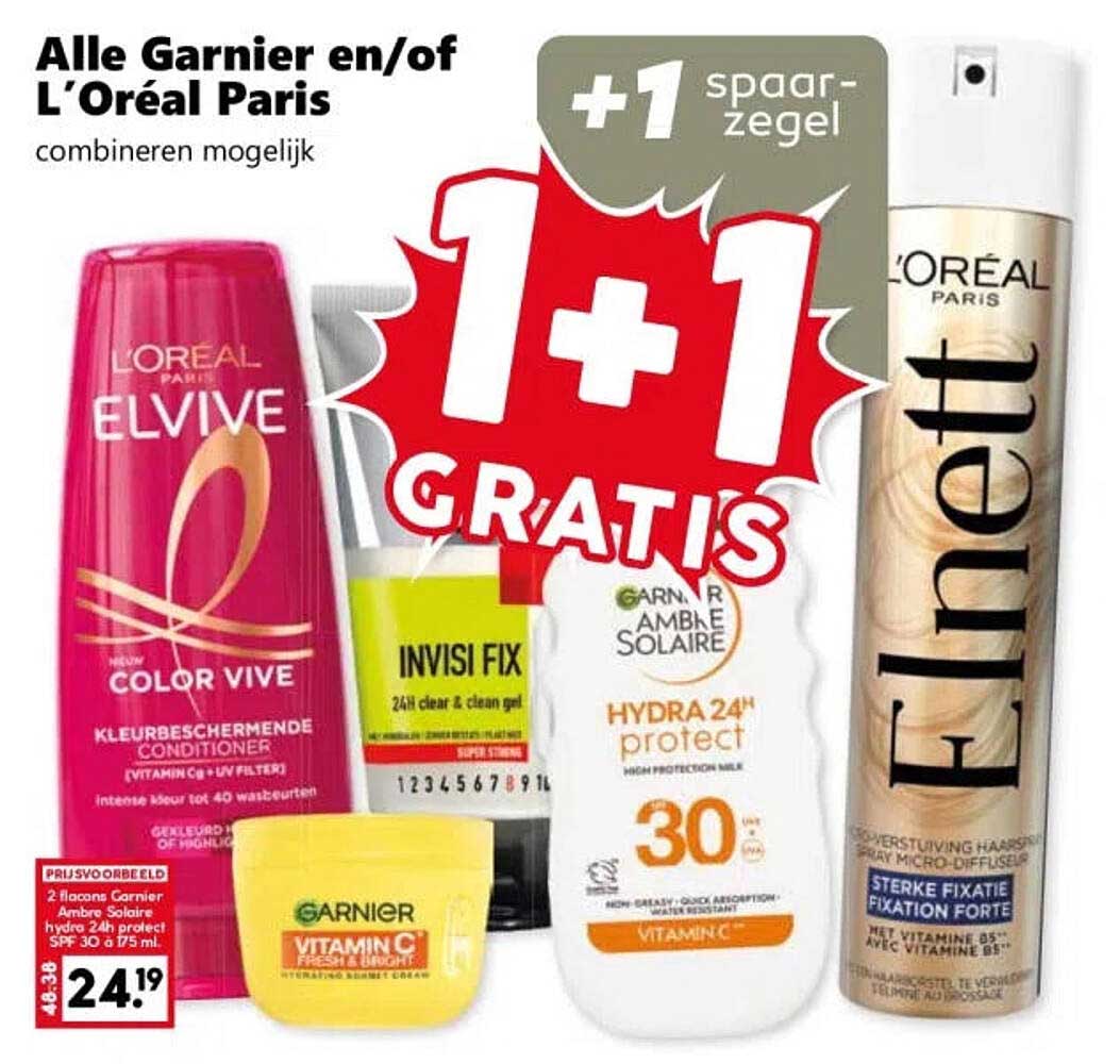 Alle Garnier en/of L'Oréal Paris combineren mogelijk +1 spaarzegel 1+1 gratis