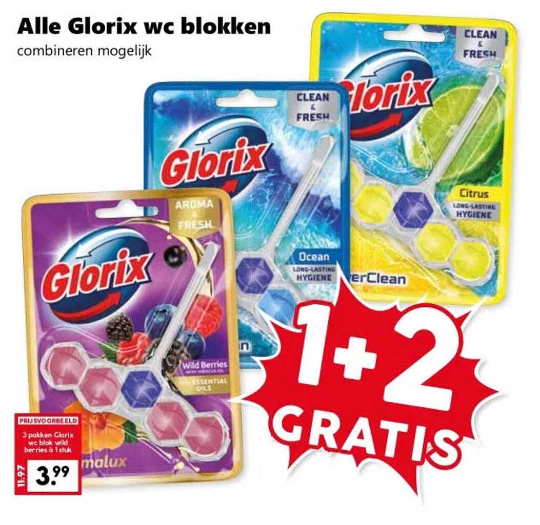 Alle Glorix wc blokken combineren mogelijk 1+2 gratis