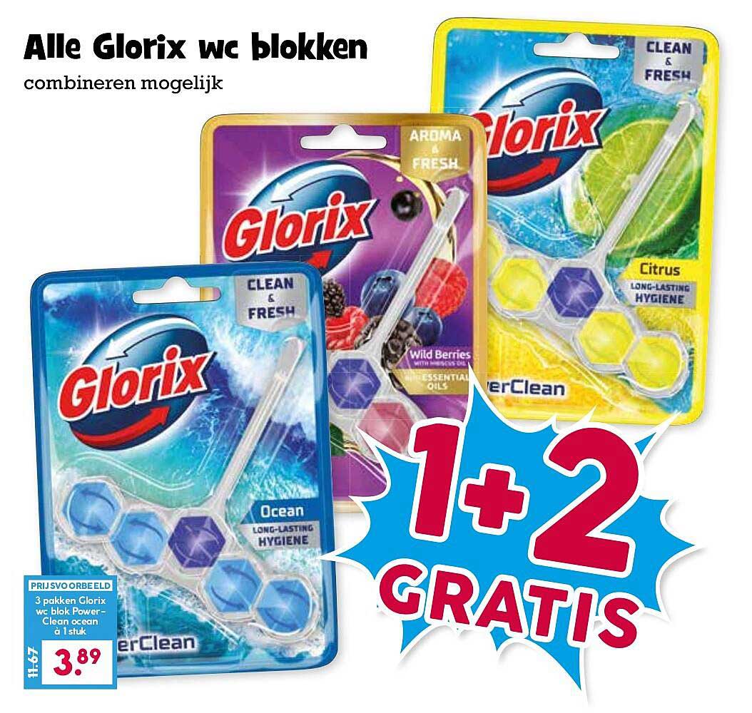 Alle Glorix wc blokken combineren mogelijk 1+2 GRATIS