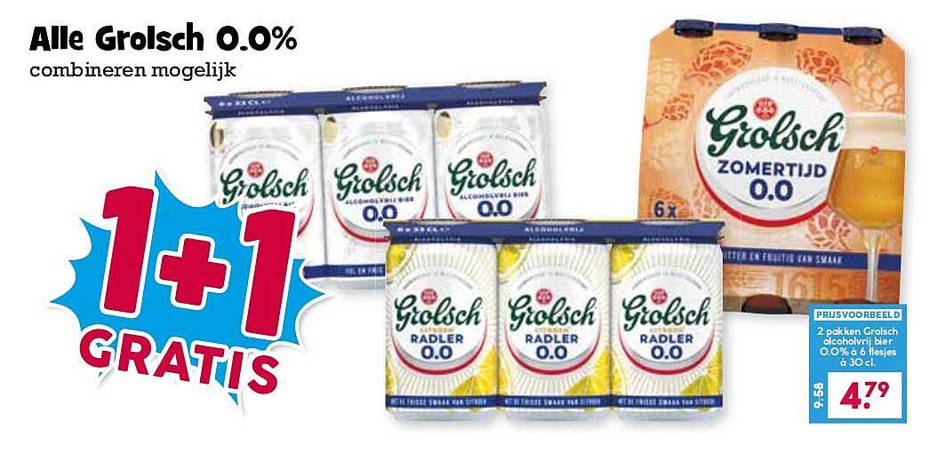 Alle Grolsch 0.0% combineren mogelijk 1+1 GRATIS
