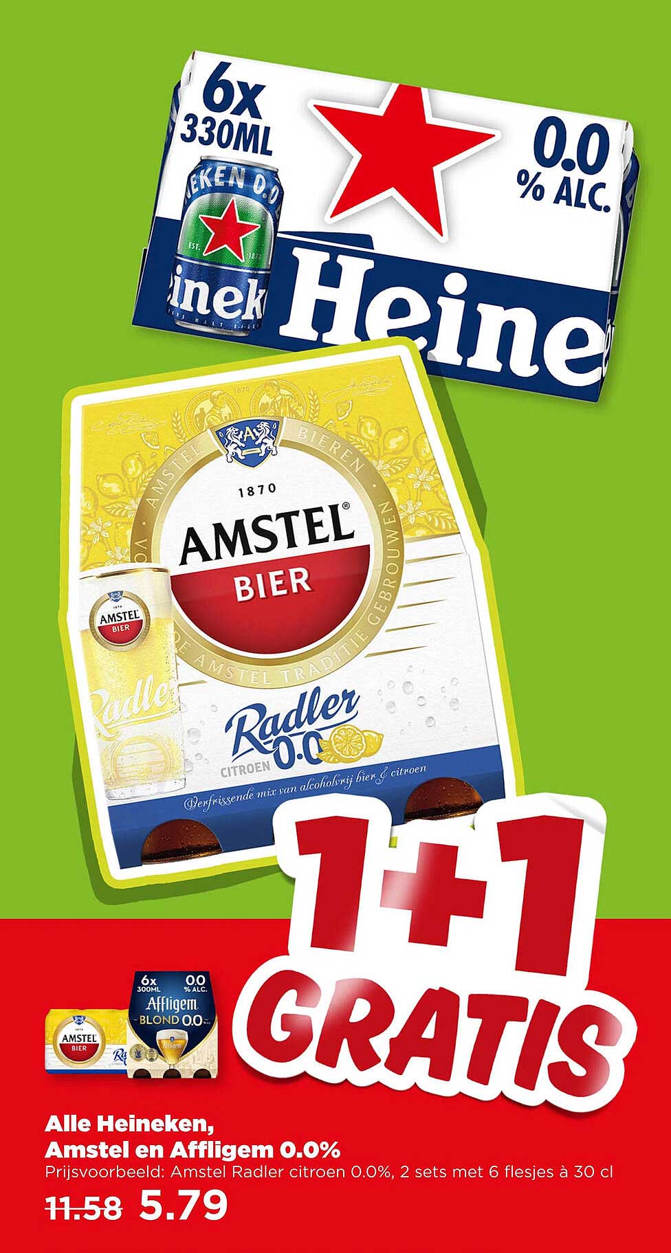 Alle Heineken, Amstel en Affligem 0.0% 1+1 GRATIS