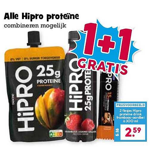 Alle Hipro proteïne combineren mogelijk 1+1 GRATIS