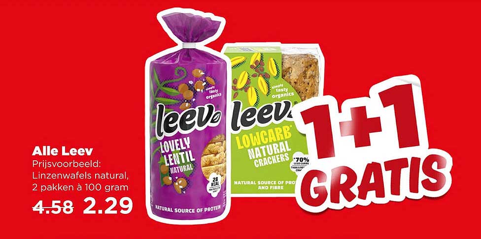 Alle Leev Prijsvoorbeeld: Linzenwafels natural, 2 pakken à 100 gram 1+1 gratis