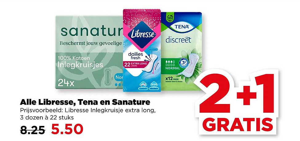 Alle Libresse, Tena en Sanature 2+1 GRATIS