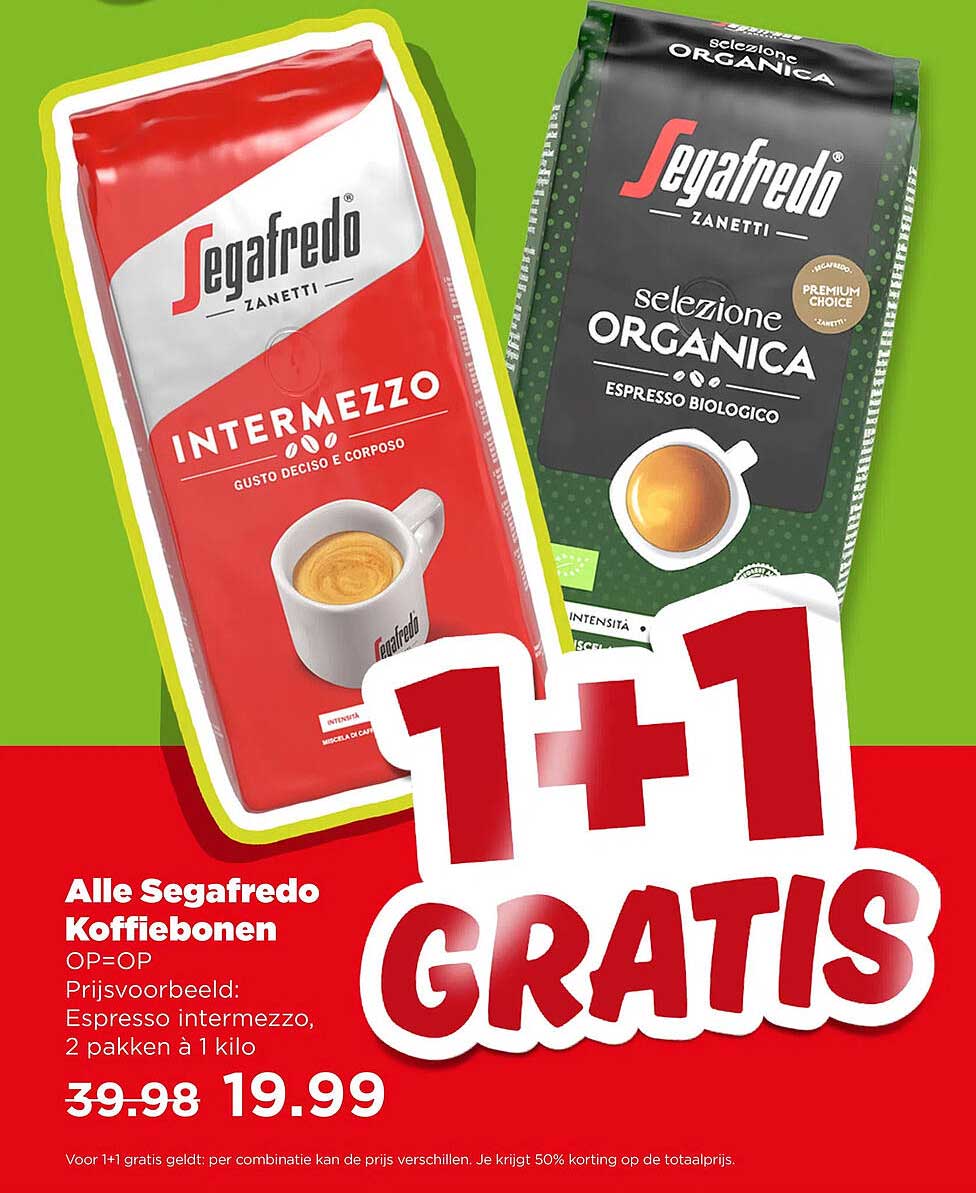 Alle Segafredo Koffiebonen 1+1 GRATIS