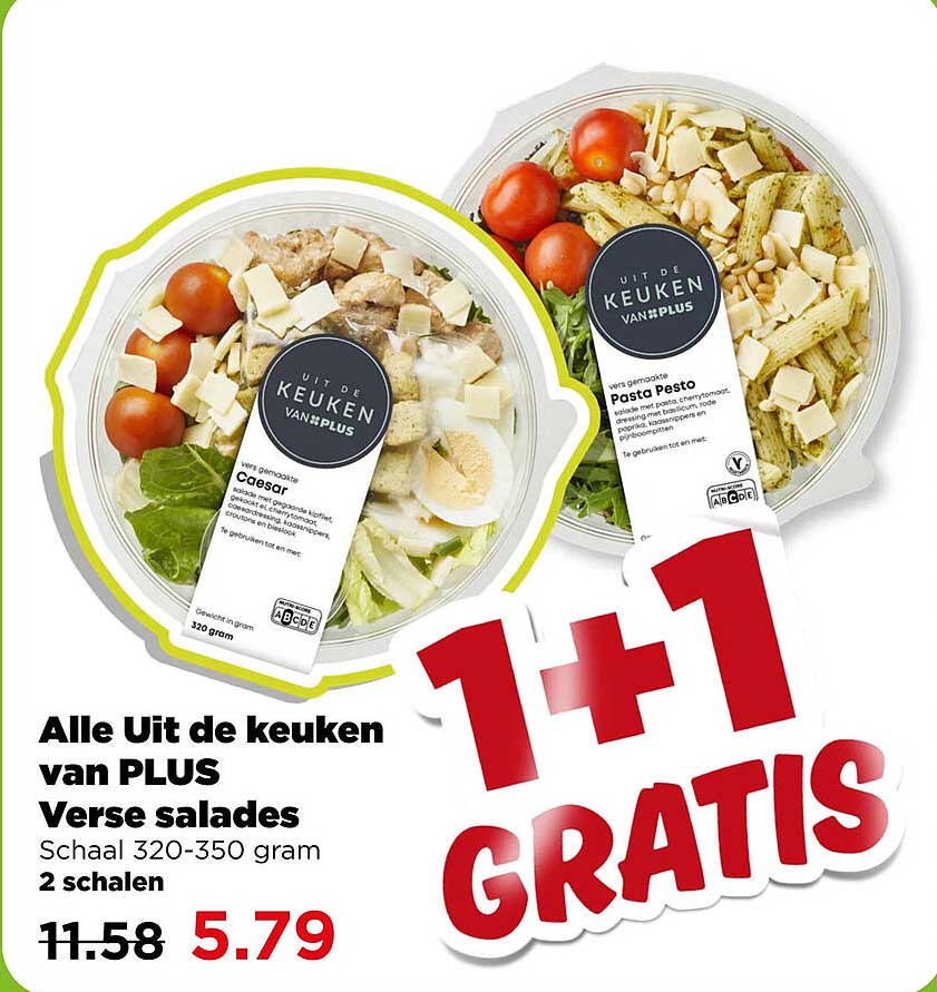 Alle Uit de keuken van PLUS Verse salades Schaalt 320-350 gram 2 schalen 1+1 gratis