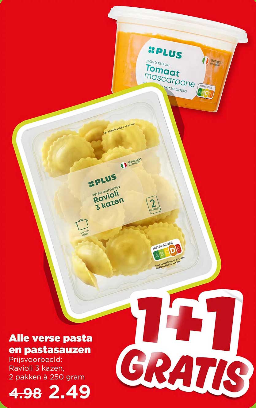 Alle verse pasta en pastasauzen 1+1 gratis