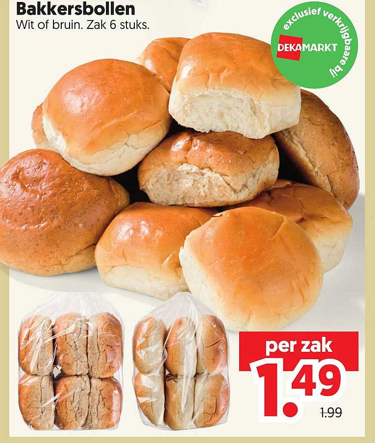 Bakkersbollen Wit of bruin. Zak 6 stuks.