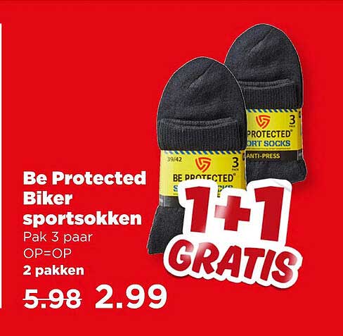 Be Protected Biker sportsokken Pak 3 paar OP=OP 2 pakken 1+1 GRATIS