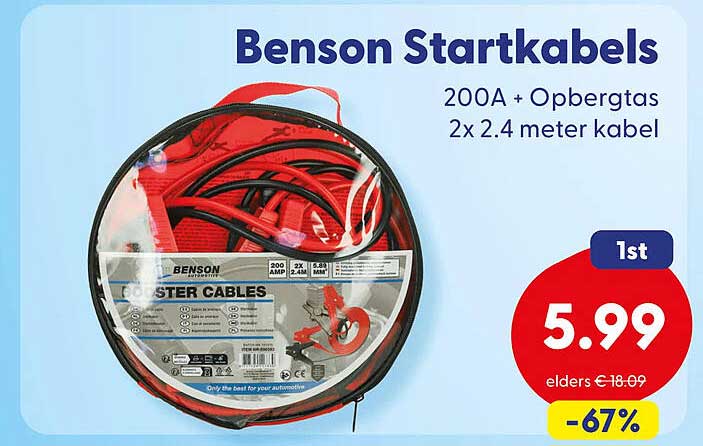 Benson Startkabels 200A + Opbergtas 2x 2.4 meter kabel 1st